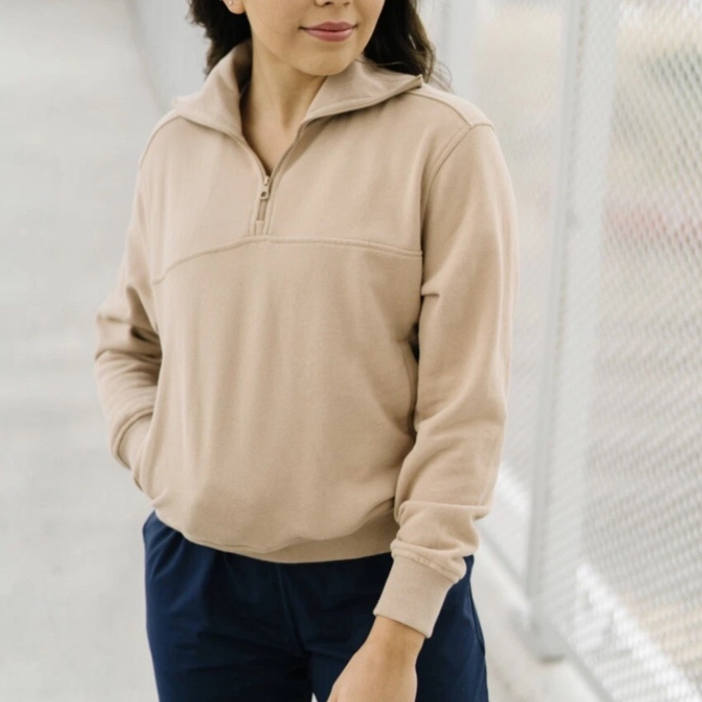 Zyia Active Tan 1/4 Zip Cowl Pocket Jacket Mockneck Sweatshirt Size 3XL